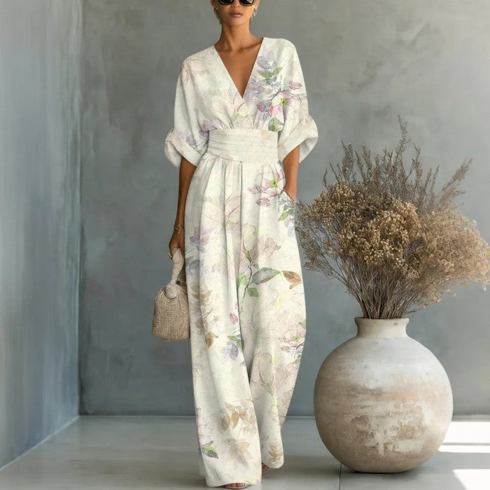 Women Waist-cinched Printed Jumpsuit
