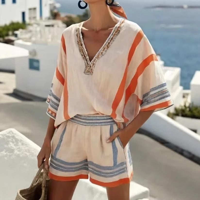 Women Vacation Linen Shorts Set