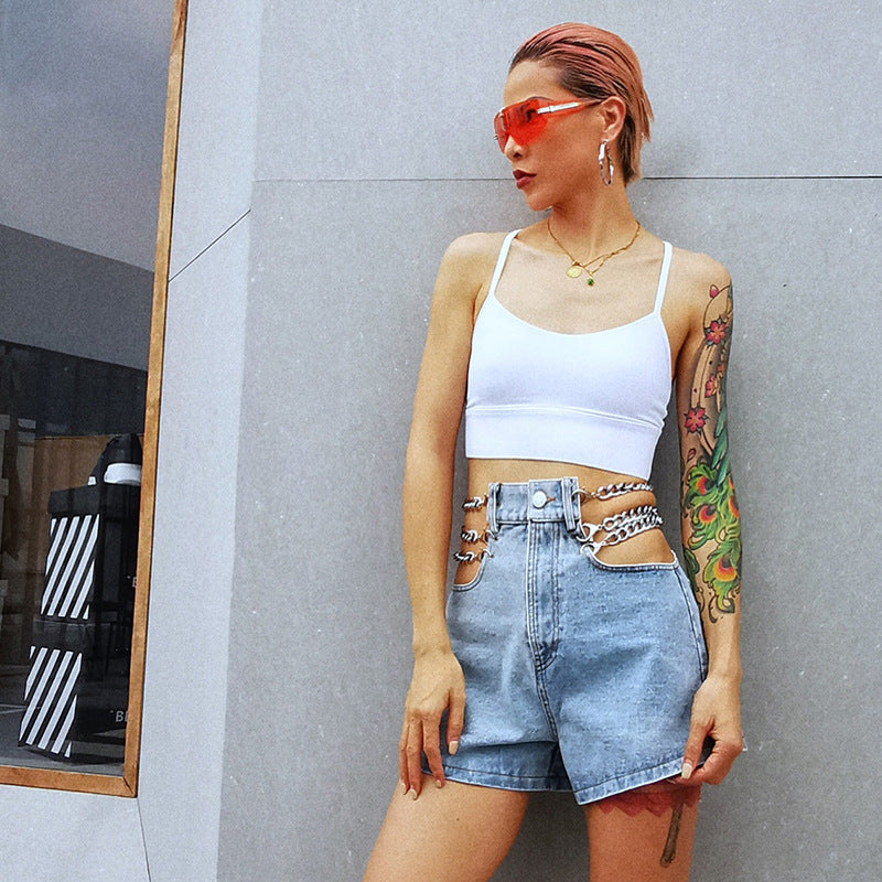 Women Got Character Chain Jean Shorts