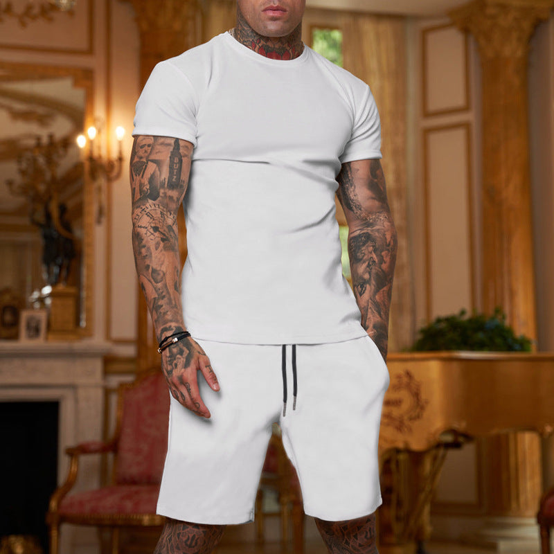 Men Fashion Solid Color Short Set