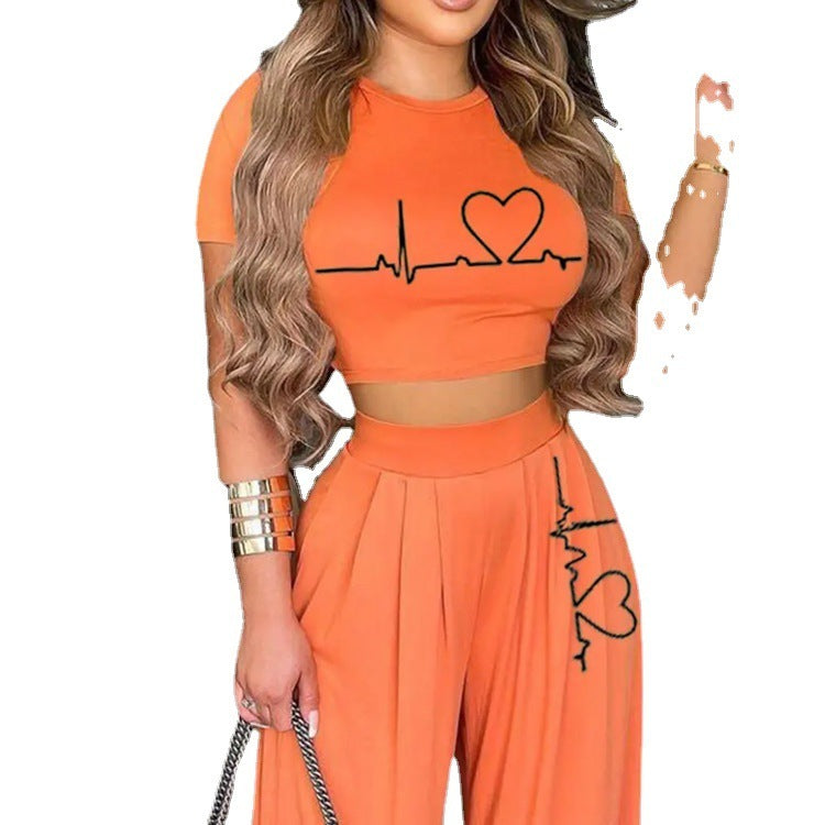 Women Oh My Heart Fashion Casual Printed Pants Set
