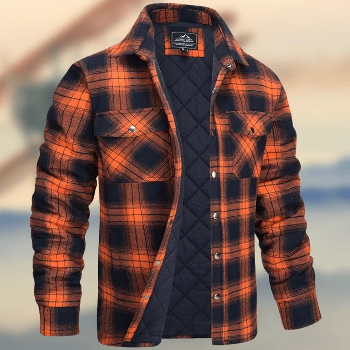 Men's Casual Check Long Sleeve Hooded Jacket