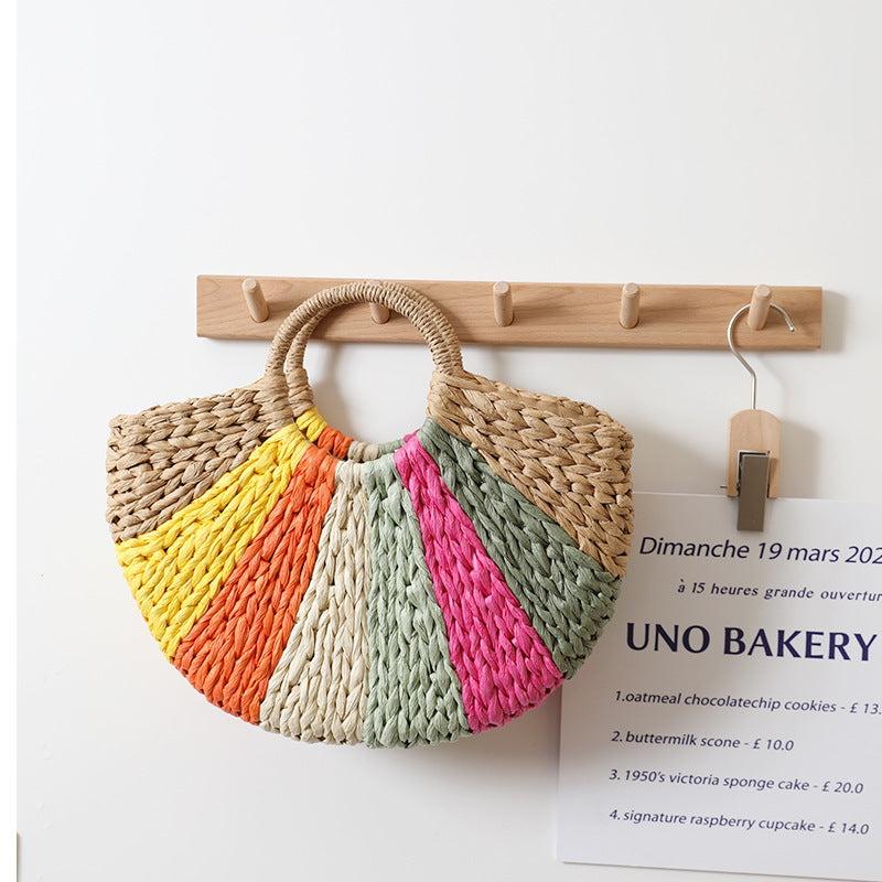 Beach Vacation Rainbow Straw Bag