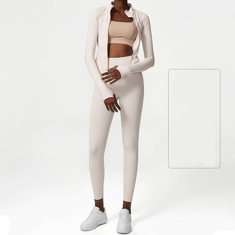 Women Nude Yoga Wear Jacket Pants Set
