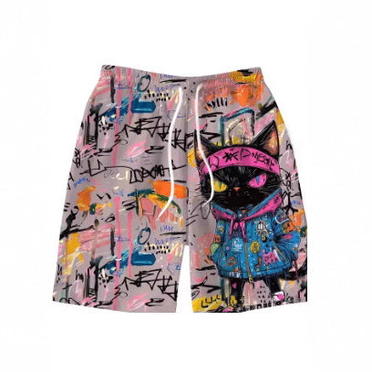 Men Cool Cat Graffiti Swim Shorts