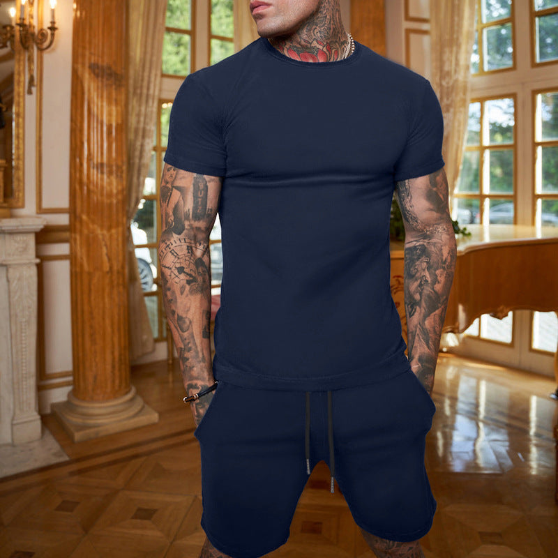 Men Fashion Solid Color Short Set