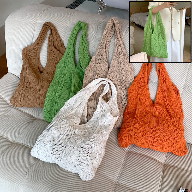 Women Retro Hollow Knitted Shoulder Tote Bag