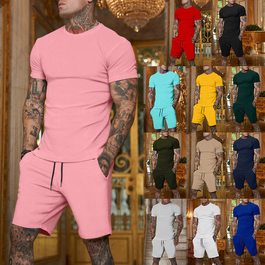 Men Fashion Solid Color Short Set