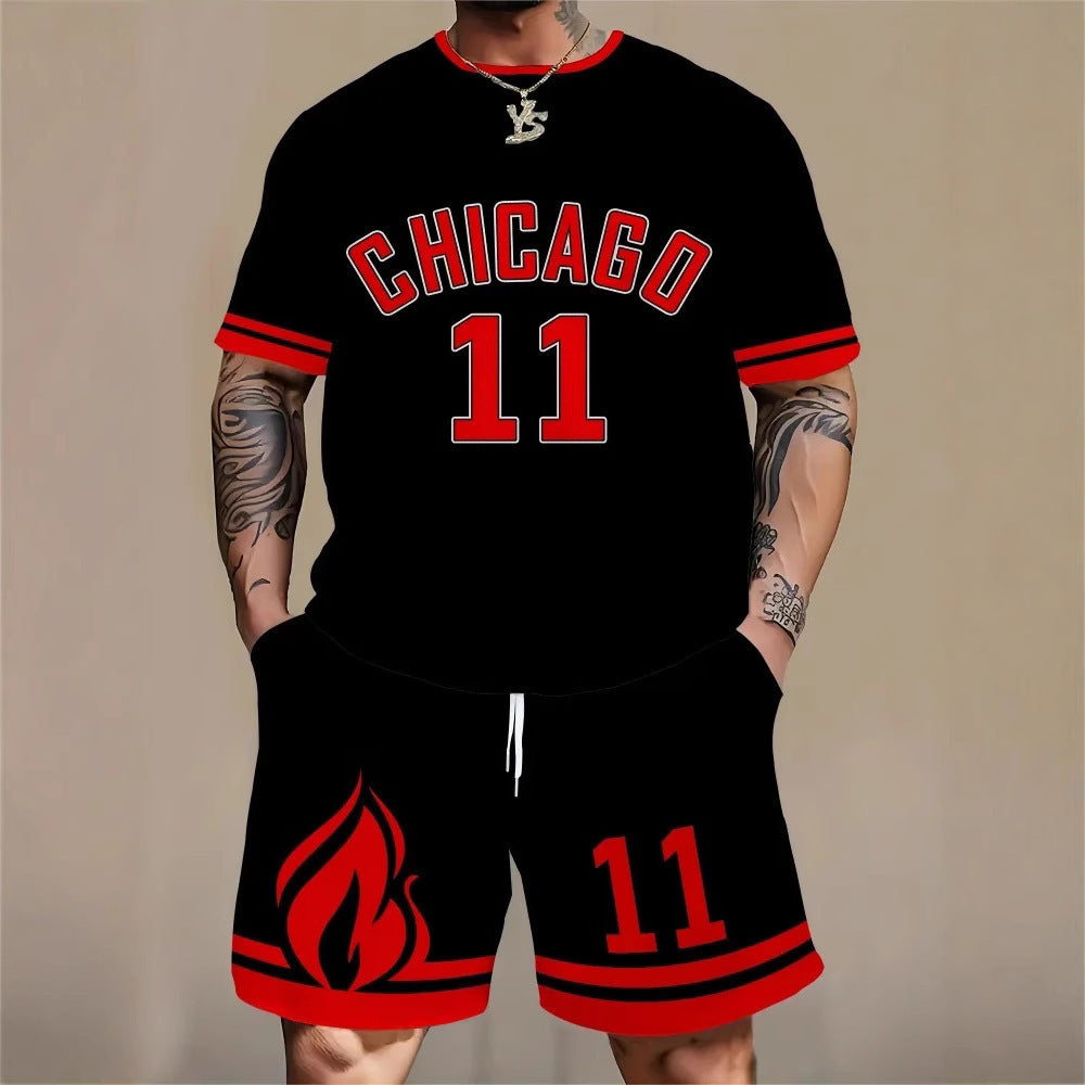 Men Personality Letter 3D Printing Shorts Set