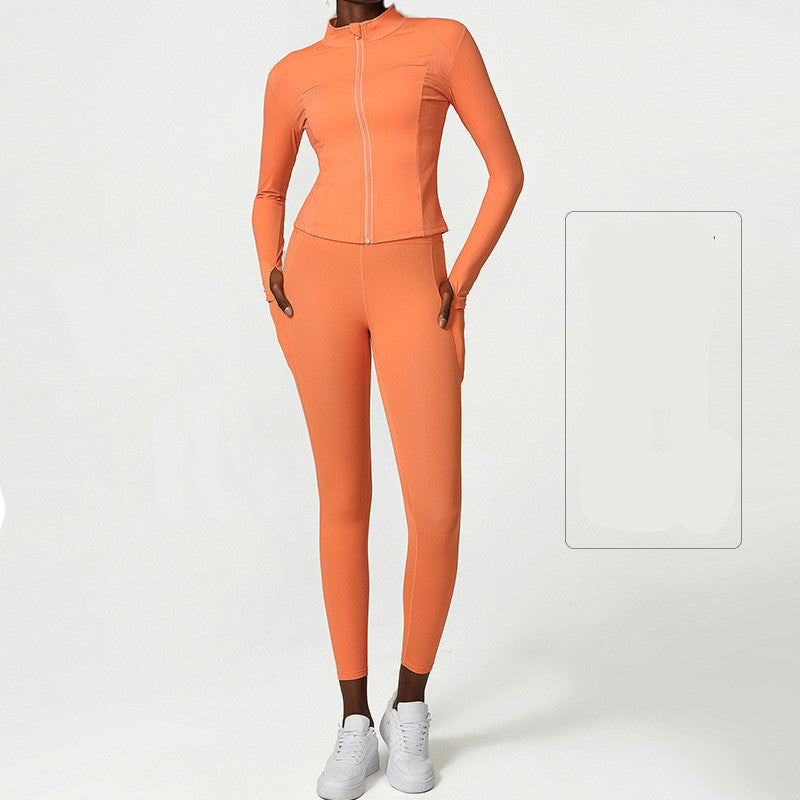 Women Nude Yoga Wear Jacket Pants Set