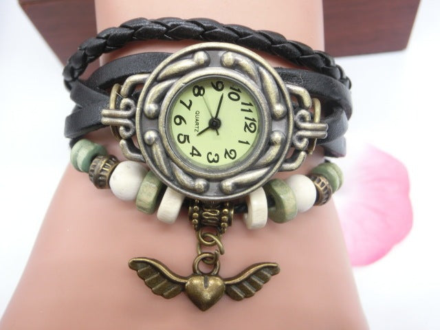 Vintage Fly Heart Pendant Belt bracelet Watch