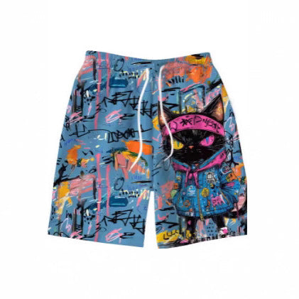 Men Cool Cat Graffiti Swim Shorts