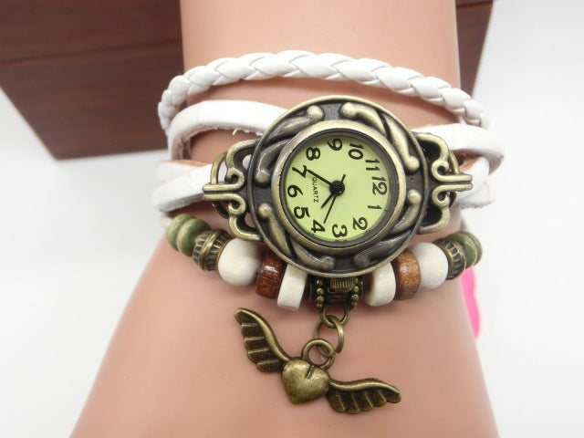 Vintage Fly Heart Pendant Belt bracelet Watch