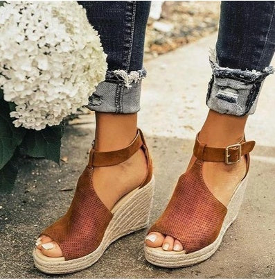 Women Straw wedge sandals