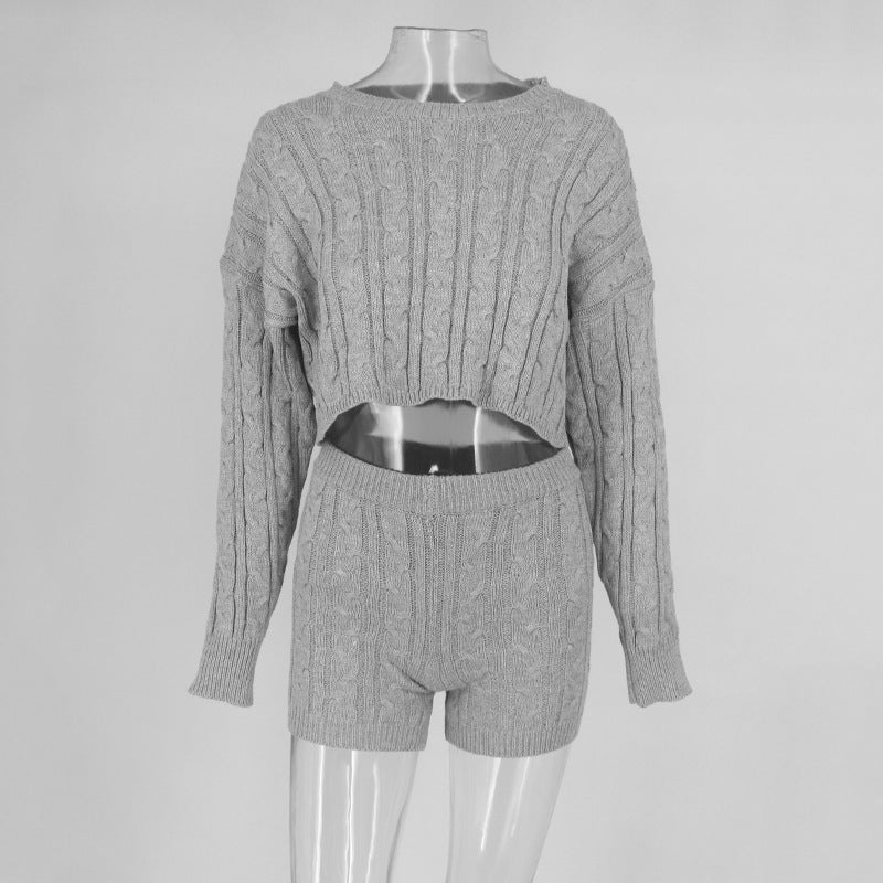 Women Autumn Nights Breeze Comfort Me Knit Shorts Set