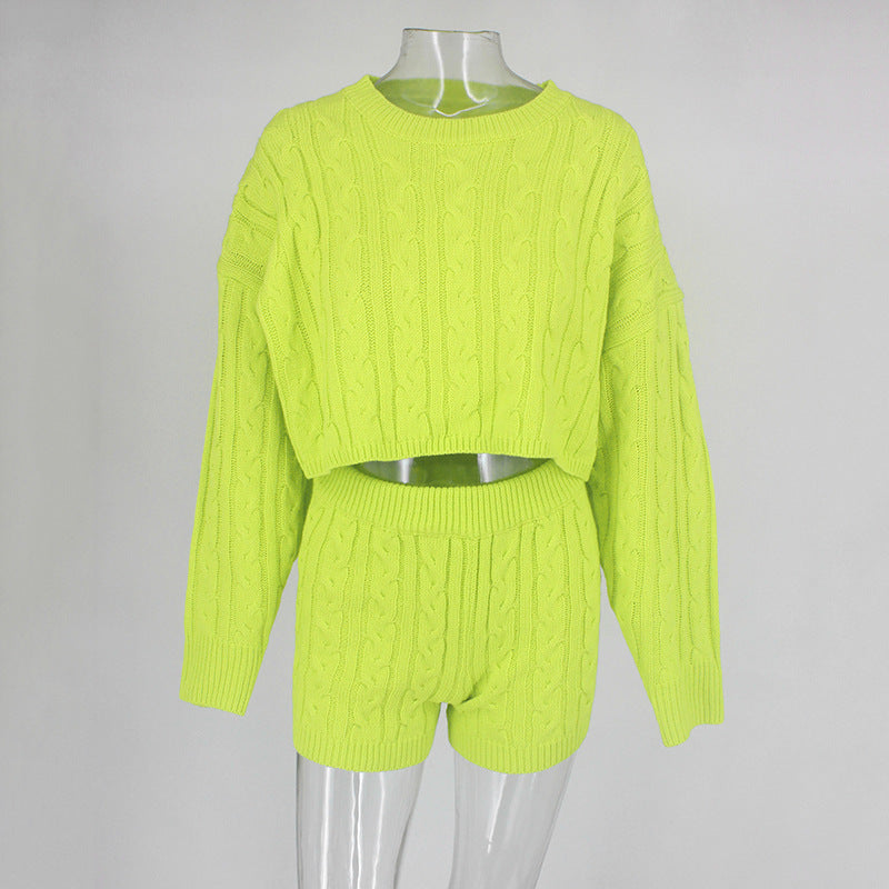 Women Autumn Nights Breeze Comfort Me Knit Shorts Set