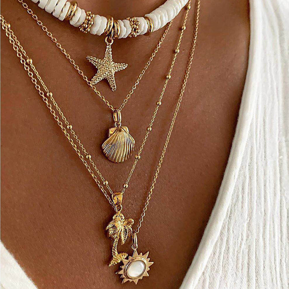 Women Clay Starfish Shell Pendant Necklace