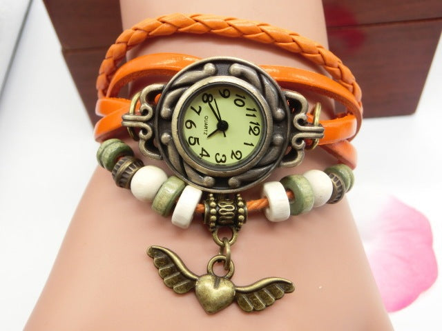 Vintage Fly Heart Pendant Belt bracelet Watch