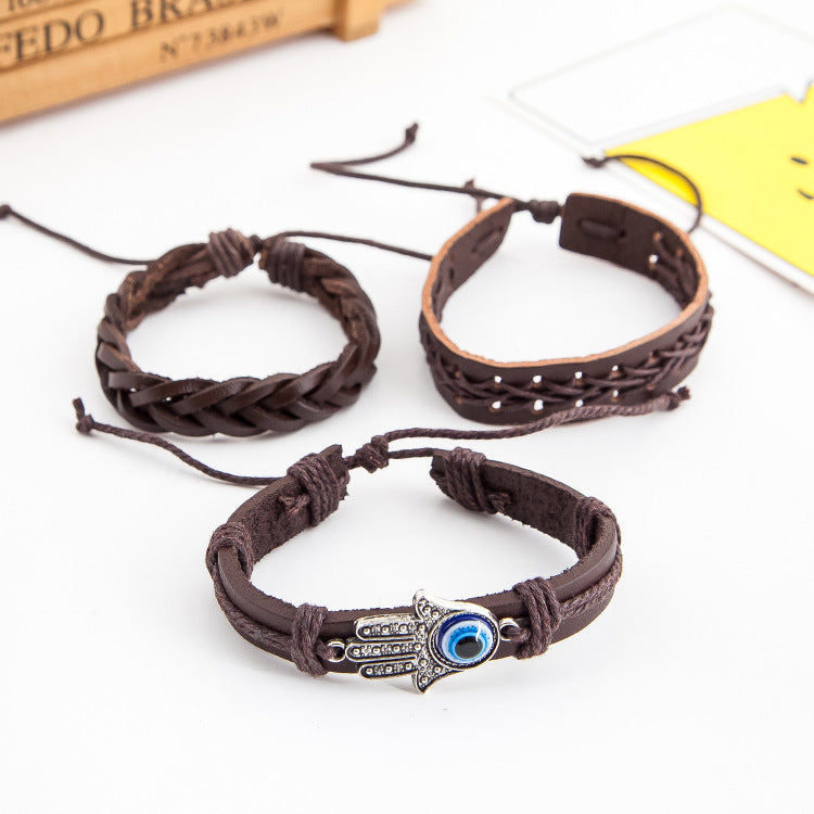 Men Cowhide Palm Eye Leather Bracelet