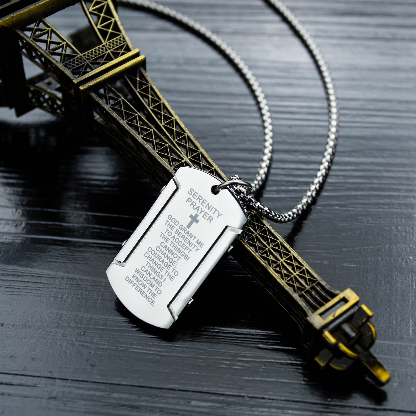 Men Serenity Prayer Stainless Steel Necklace Pendant