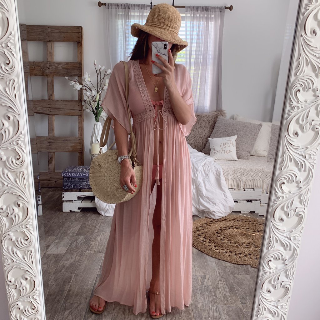 Women Lace cardigan solid Maxi dress