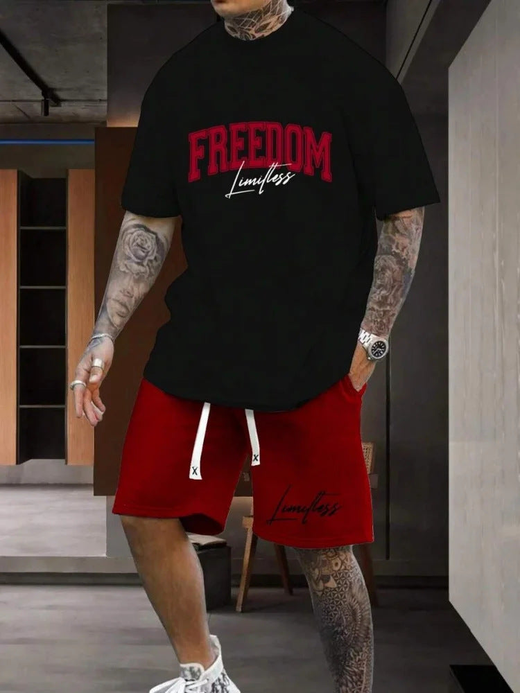 Men Personality Letter 3D Printing Shorts Set