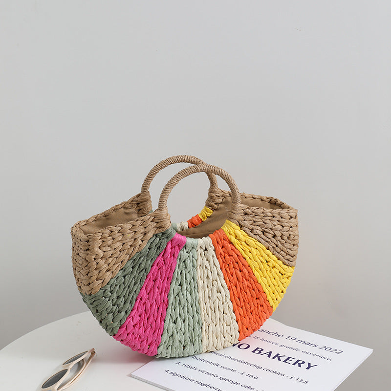 Beach Vacation Rainbow Straw Bag