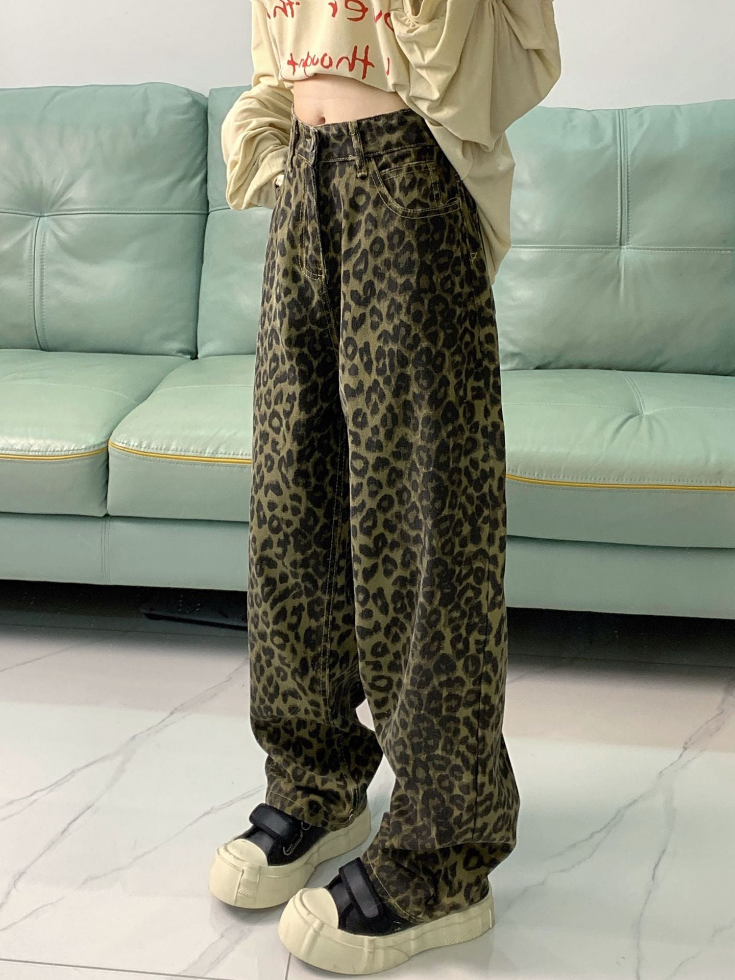 Women's Autumn Leopard American Retro Loose Trousers
