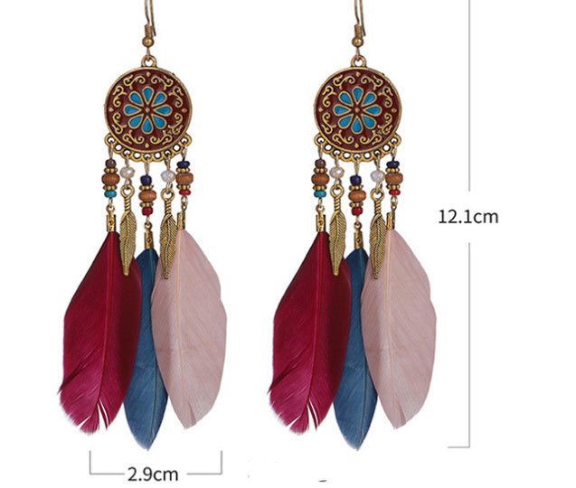 Women Tribal Feather Temperament  Earrings