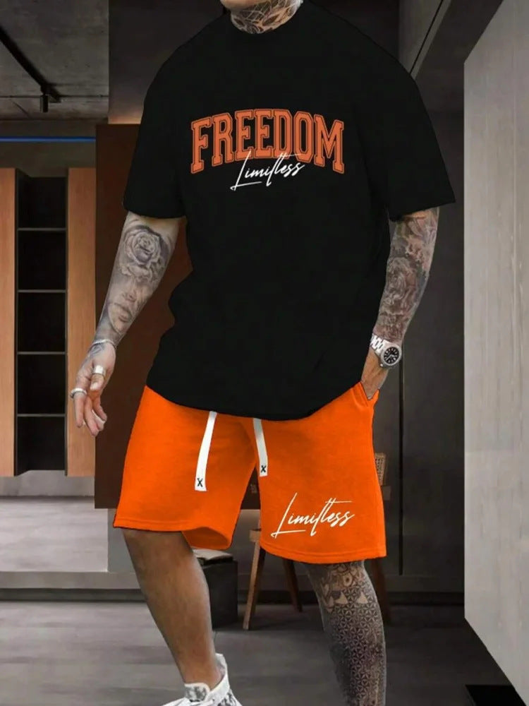 Men Personality Letter 3D Printing Shorts Set