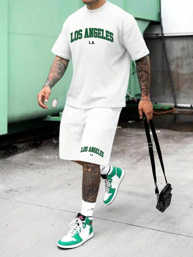 Men Personality Letter 3D Printing Shorts Set