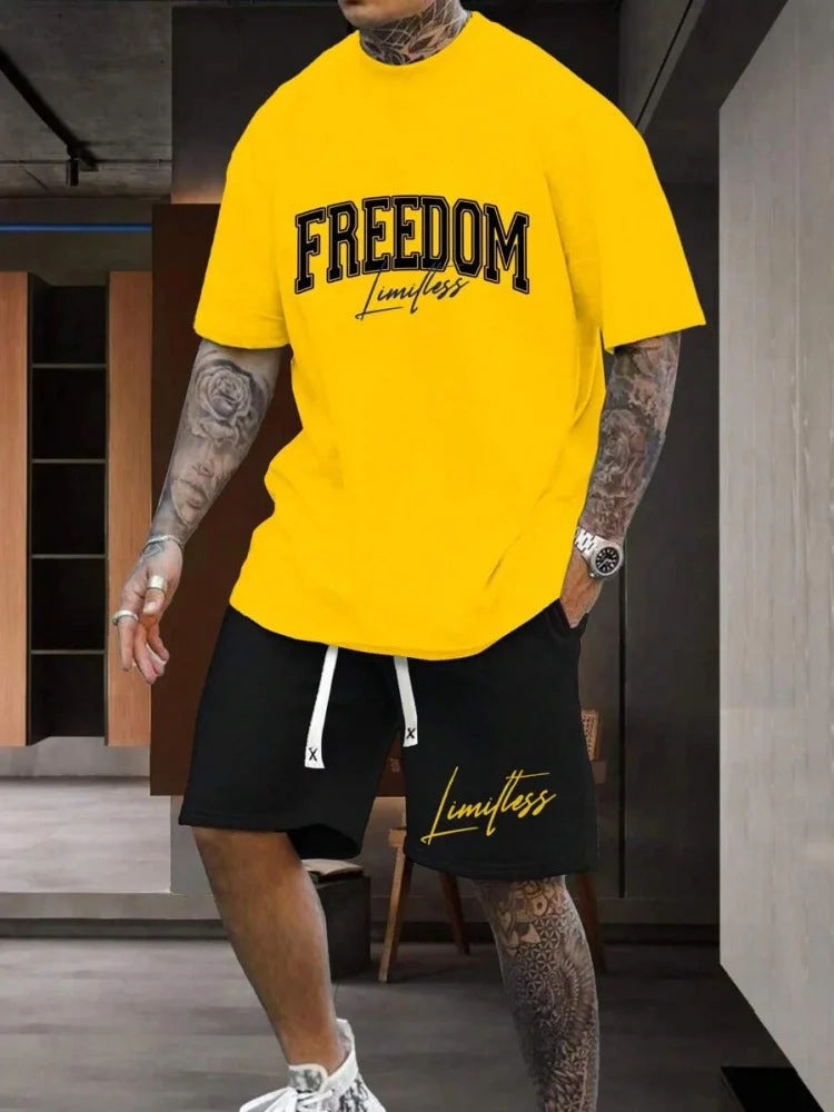 Men Personality Letter 3D Printing Shorts Set