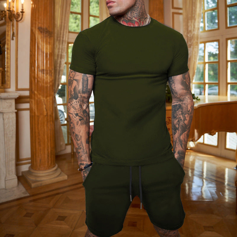 Men Fashion Solid Color Short Set