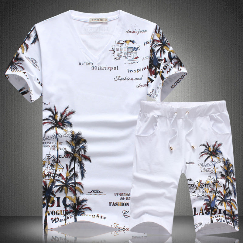 Men New Fashion Jean Classic Printed Leisure Sports Two-piece Suit