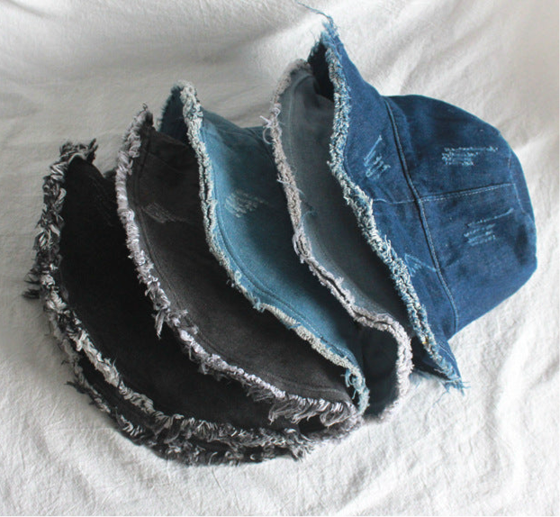 Women Summer Sunshade Raw Edge Denim Bucket Hat