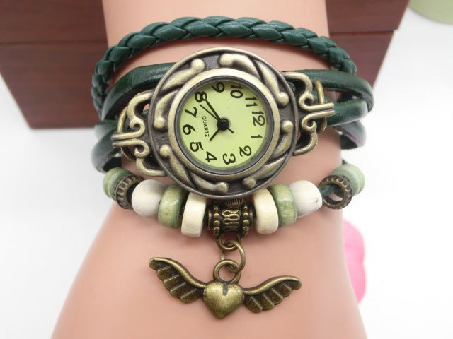 Vintage Fly Heart Pendant Belt bracelet Watch