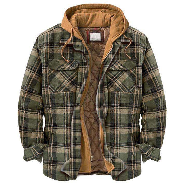 Men's Casual Check Long Sleeve Hooded Jacket
