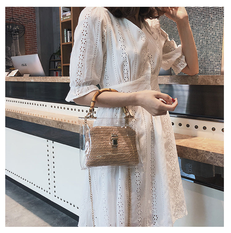 Women's Travel Bamboo Knot Woven Bag