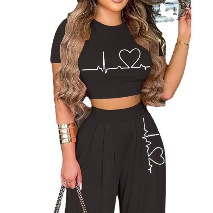 Women Oh My Heart Fashion Casual Printed Pants Set