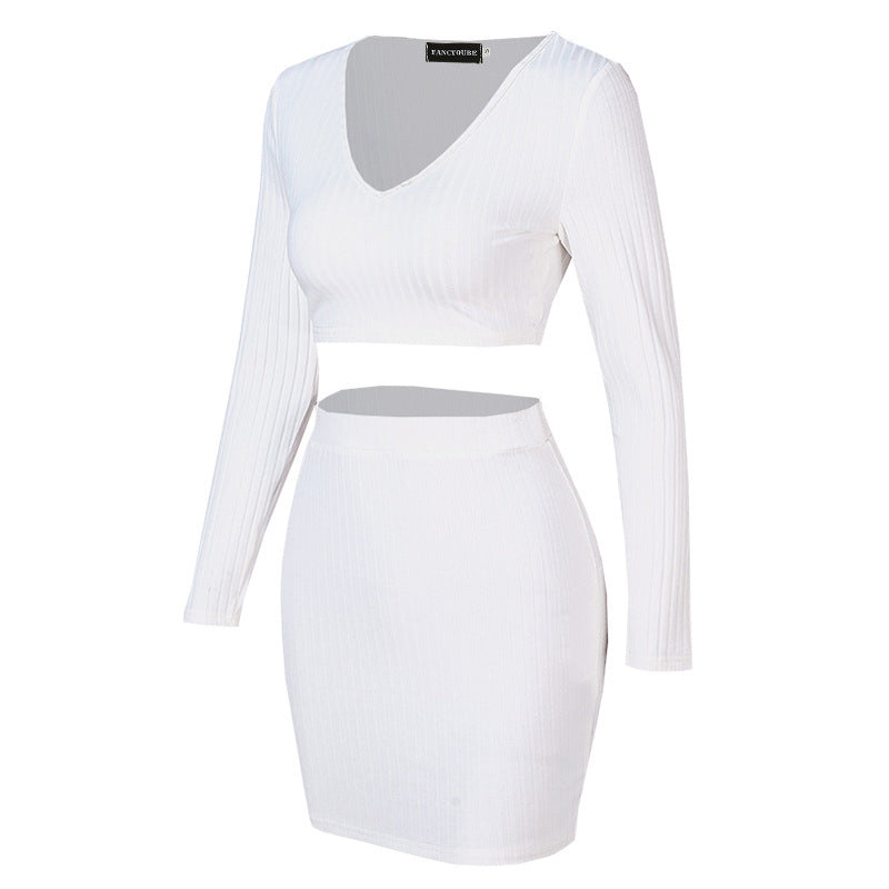 Women’s Lady Like Long Sleeve Solid Color Skirt Set