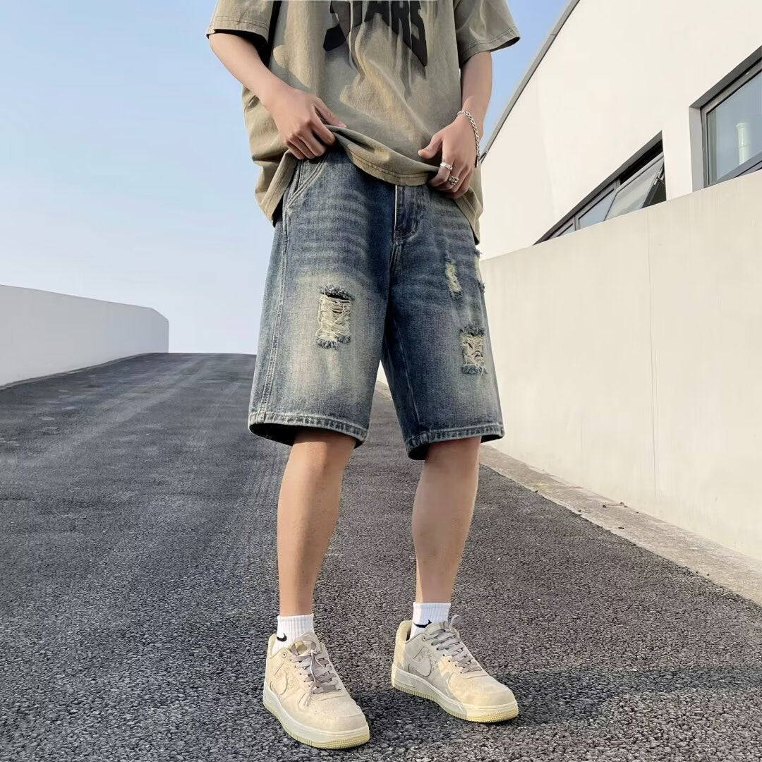 Men American-style Retro Tattered Denim Jeans