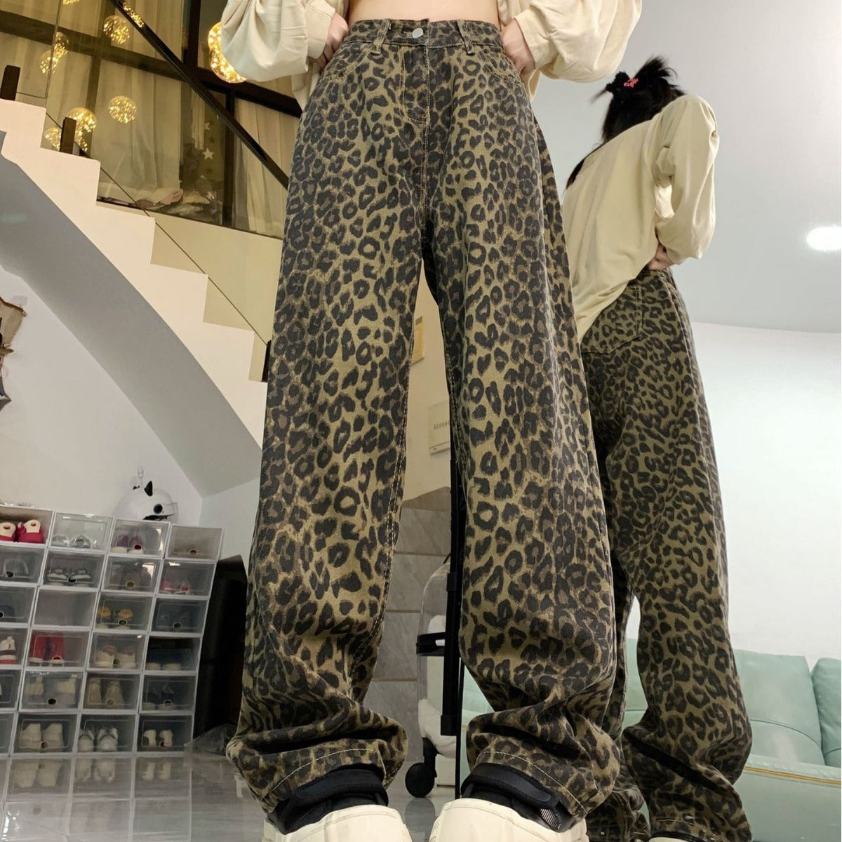 Women's Autumn Leopard American Retro Loose Trousers