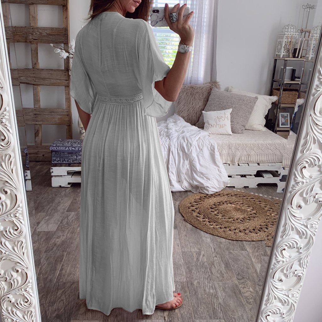 Women Lace cardigan solid Maxi dress