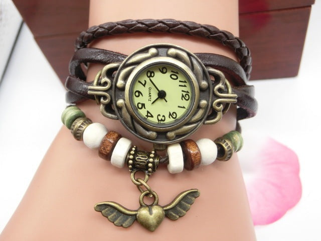 Vintage Fly Heart Pendant Belt bracelet Watch