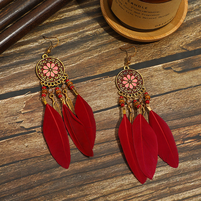 Women Tribal Feather Temperament  Earrings