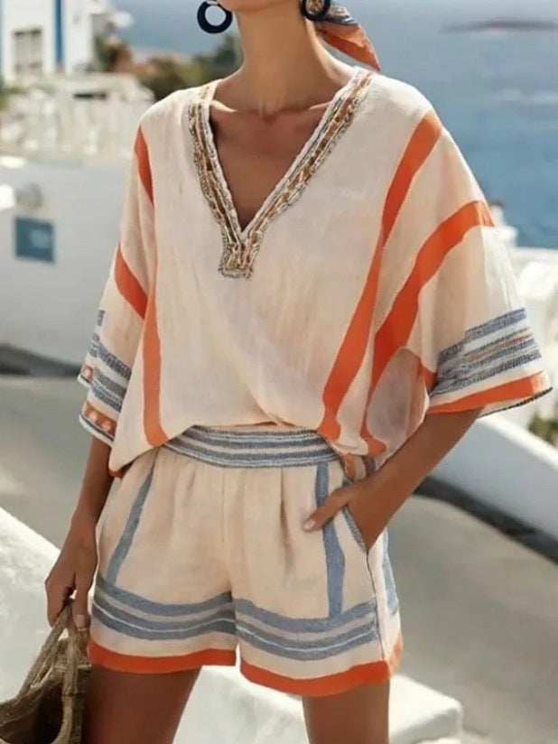Women Vacation Linen Shorts Set