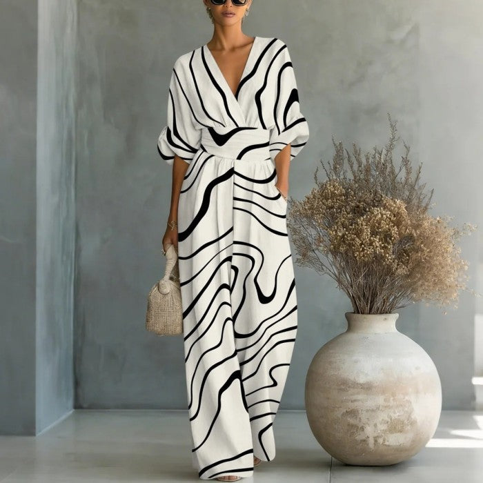 Women Waist-cinched Printed Jumpsuit