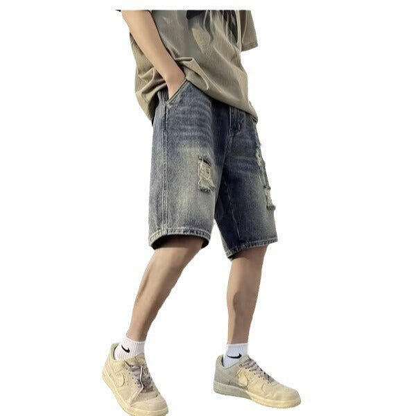 Men American-style Retro Tattered Denim Jeans