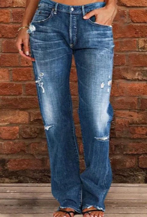 Women Ripped Loose Denim Trousers
