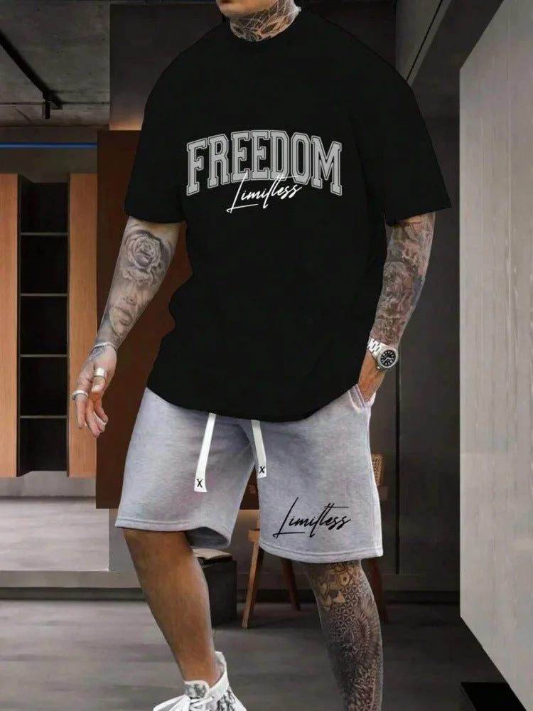 Men Personality Letter 3D Printing Shorts Set